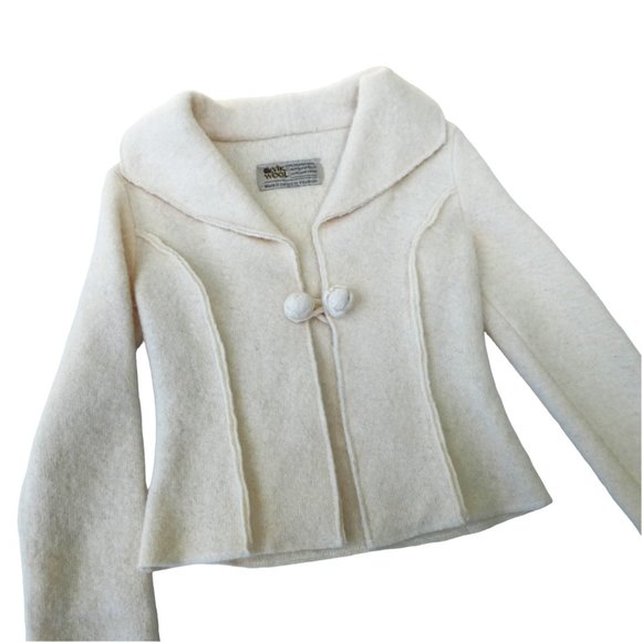 Icelandic Ivory Pure Vik WooL Cardigan Princess Seams Shawl Collar Single Button - Picture 1 of 6